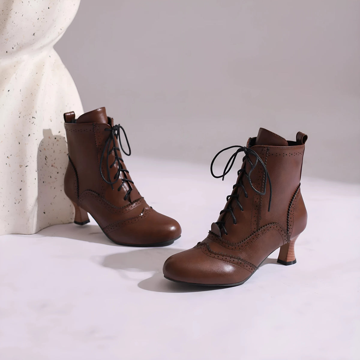 Dopamine Girl short boots mid heel stiletto round toe synthetic PU black white red dark brown dark green light purple