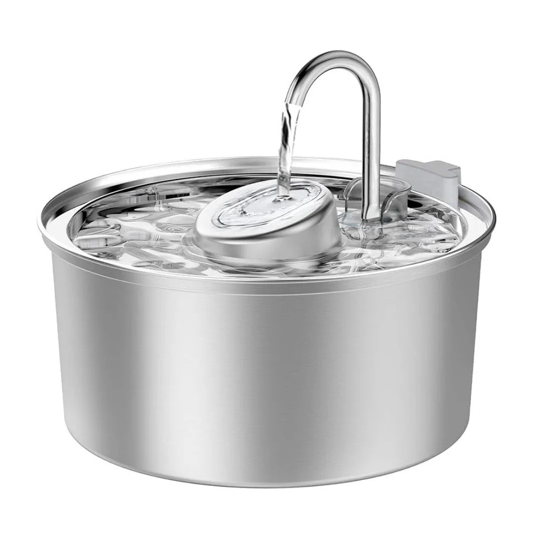 Stainless steel round pet water dispenser with 4 litre capacity and multiple outlet configuration options