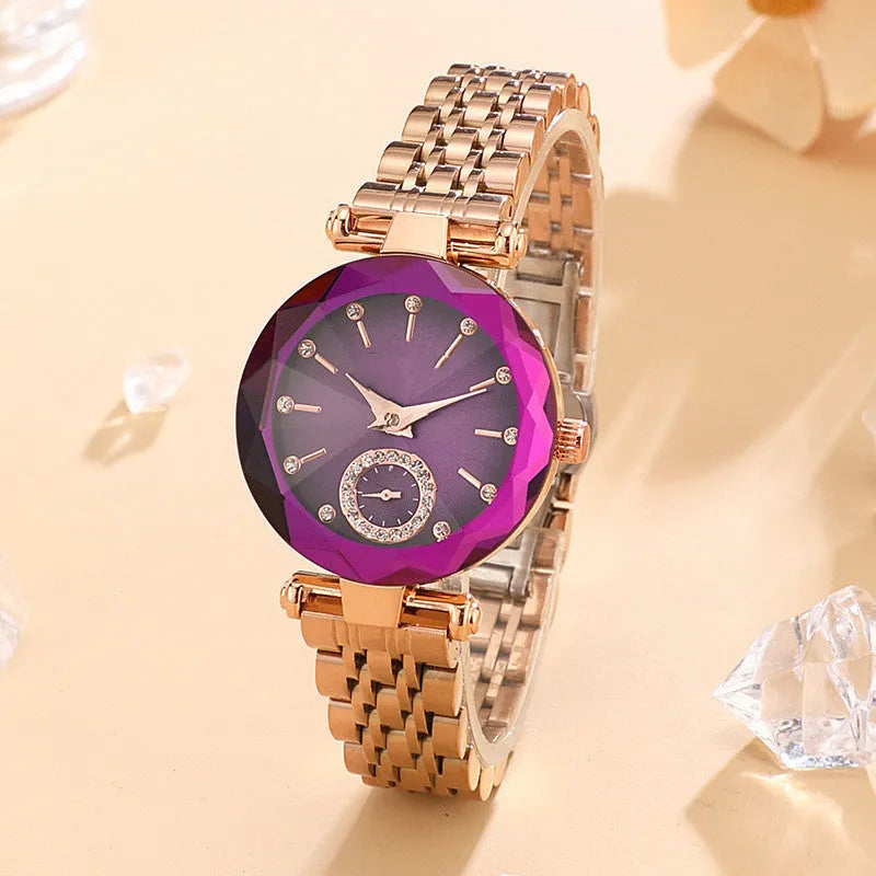 Women's fashion simple cut quartz watch with steel band, 30mm dial, alloy case, mineral glass, available in multiple colours