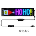 Flexible programmable LED car sign displaying colourful animated text, controlled via smartphone app.