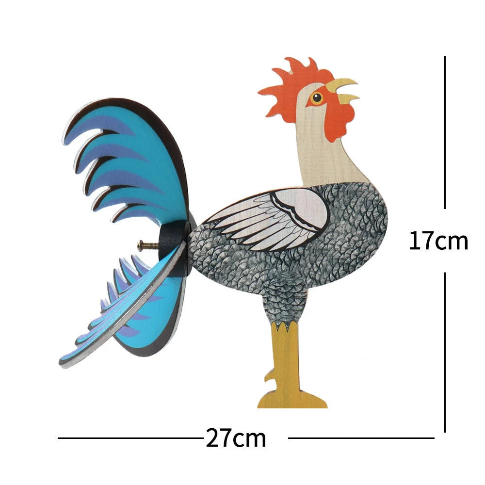 Handmade rooster windmill garden statue with vivid colours, waterproof for outdoor use