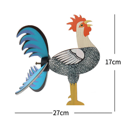 Handmade rooster windmill garden statue with vivid colours, waterproof for outdoor use