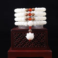 White jade Bodhi bead long bracelet showing detailed beadwork in one of nine available styles.