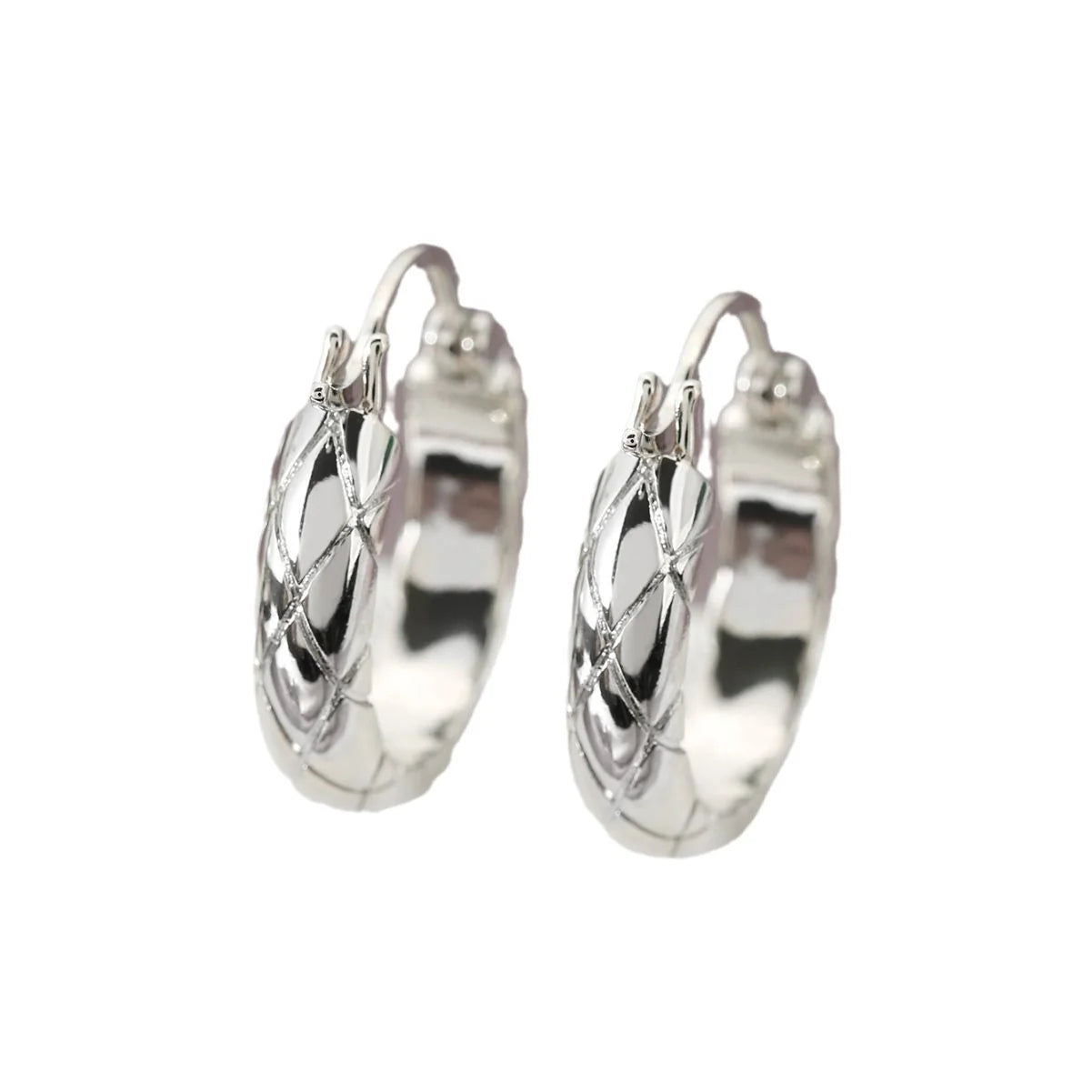 Diamond plaid earrings in golden yellow and silver, featuring a glossy finish and European and American style.