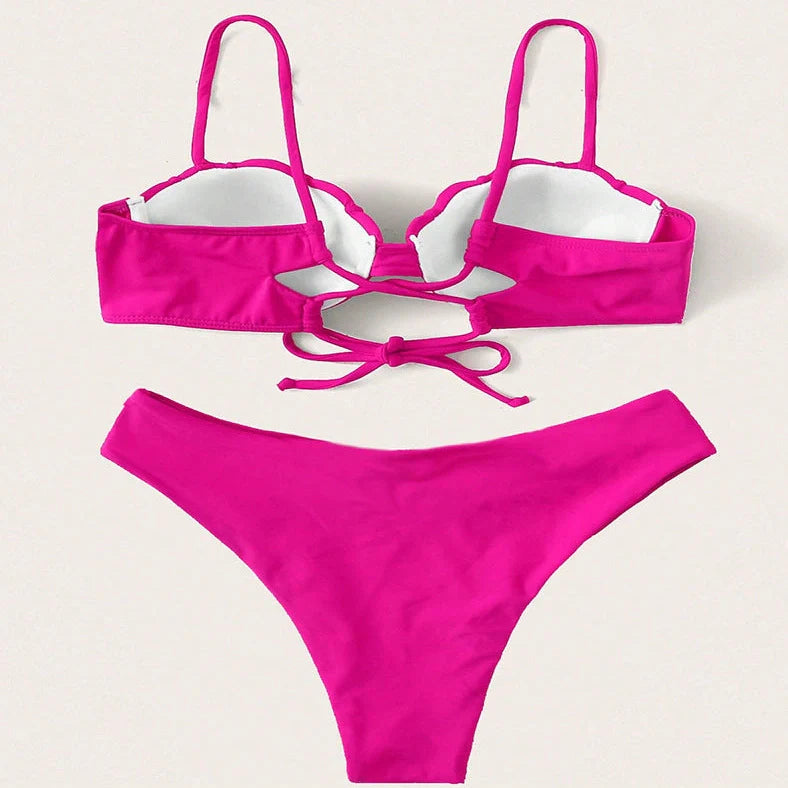 Sling I women's beach bikini swimsuit in rose red, black, or blue with sleeveless design and polyester fabric