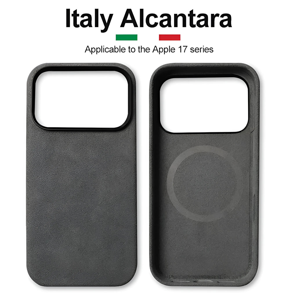 Alcantara magnetic iPhone 17 case in wine red colour showing shockproof protective design