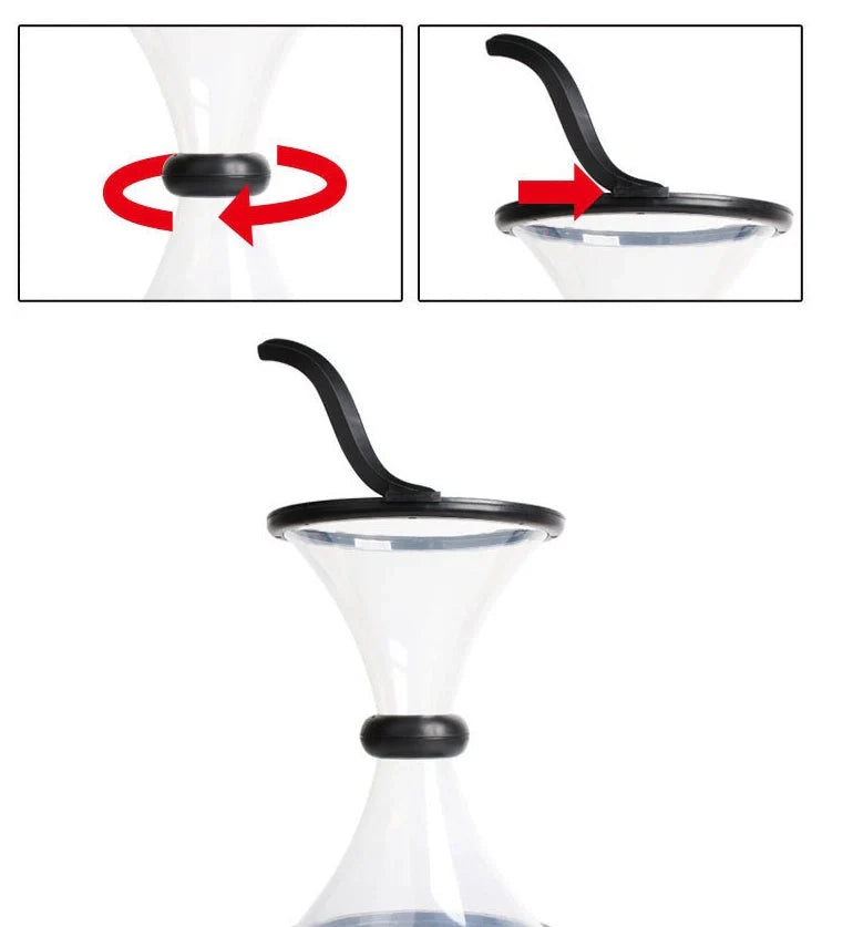 Transparent vortex piggy bank with coins spiraling down