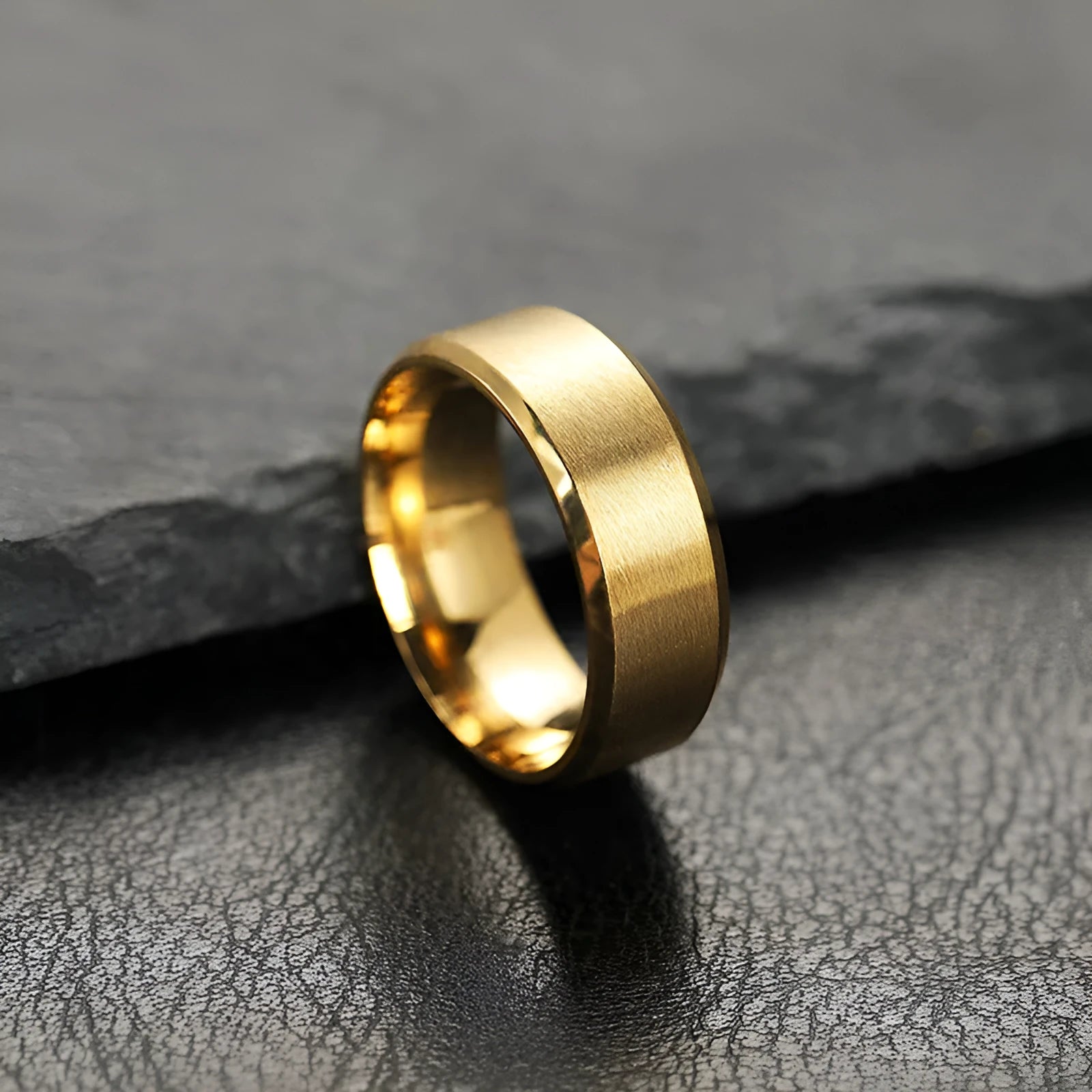 Titanium steel ring with electroplated matte finish in black, unisex geometric round design, available in sizes 6-13