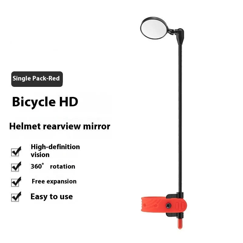 Bicycle helmet rearview mirror with aluminium rod arm and acrylic mirror in black finish
