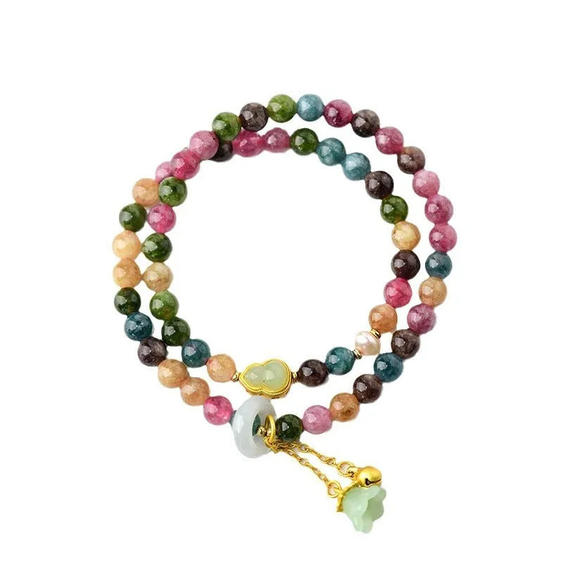 Natural chalcedony double circle bracelet with 6-6.5mm beads geometric women's crystal jewellery