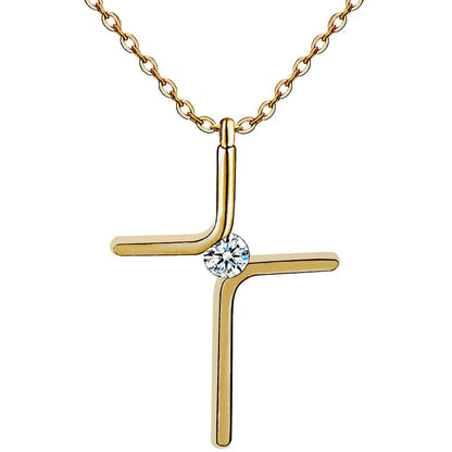 Titanium steel cross pendant necklace with water wave chain and inlaid gold treatment