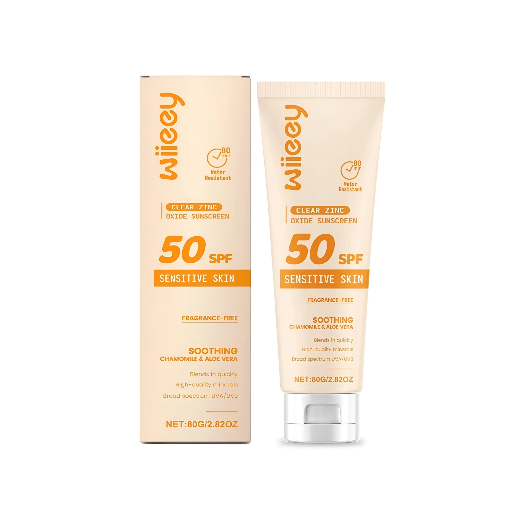 80g tube of clear zinc oxide mineral sunscreen with chamomile and aloe extract