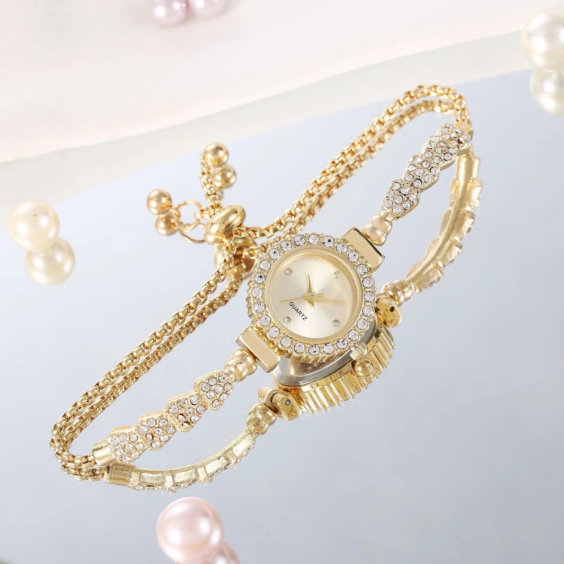 Gold Fine Strap Ladies Watch with Jewelry Buckle in six colours