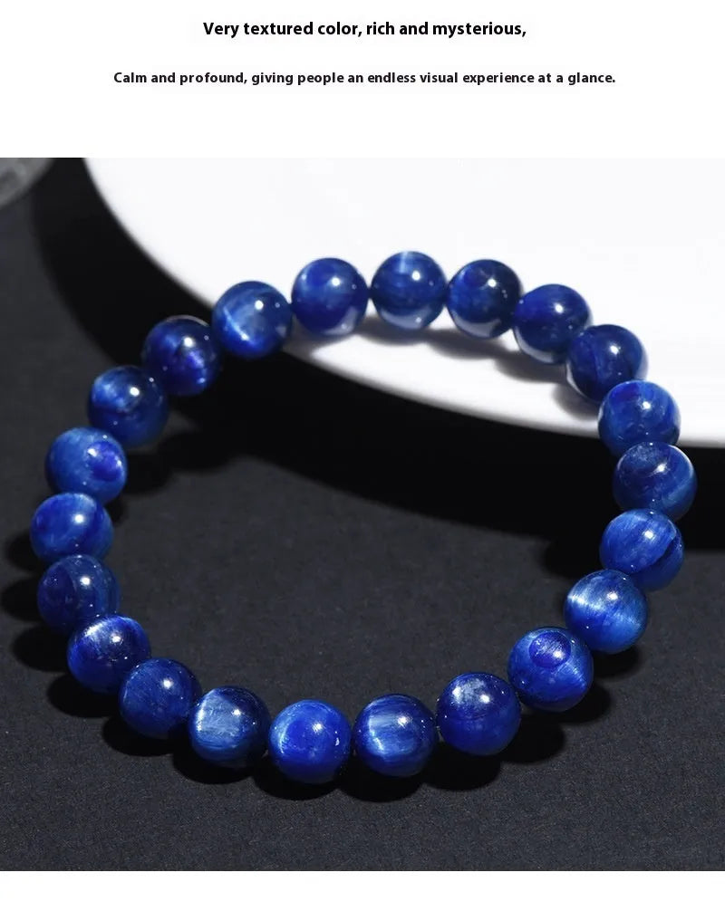 Natural blue crystal ball bracelet with geometric ruyi symbol design in polished 7A grade crystal