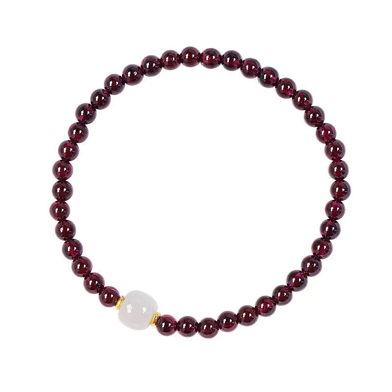 Natural garnet U-shaped womens bracelet in 18mm size with 4mm or 6mm stone options.