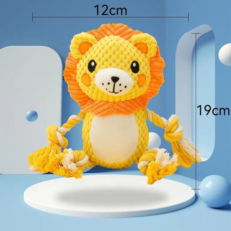 Lion and monkey plush squeaky dog toys for medium to large breeds