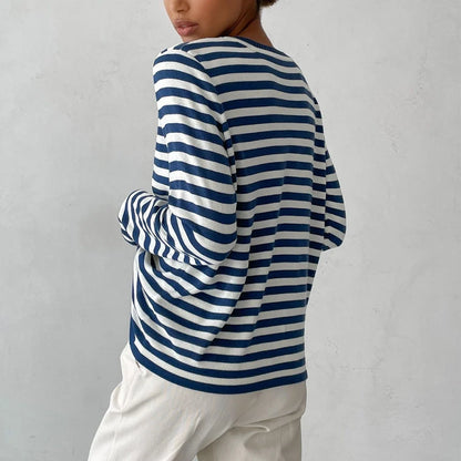 Women's knitted striped long sleeve sweater in various colours