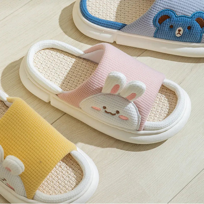 Cute rabbit slippers flip-flops for women and couples with stereoscopic rabbit design, fabric upper, PVC sole, in pink colour