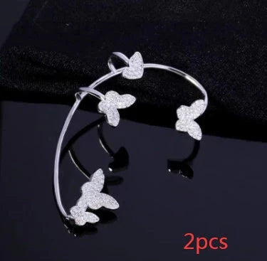 Sparkling butterfly-shaped ear cuffs with zircon stones, designed for fashionable jewelry without piercing