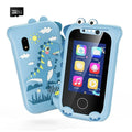 Blue educational touchscreen toy phone for children with camera, video, and game functions
