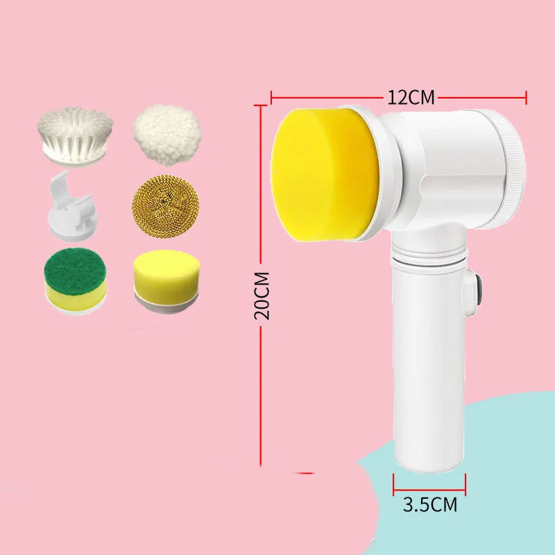Electric kitchen cleaning brush with multiple brush heads for stove and range hood cleaning