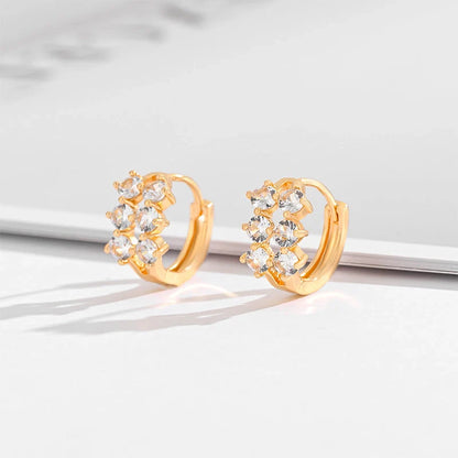 Gold-plated square crystal zircon earrings for women, versatile and elegant design