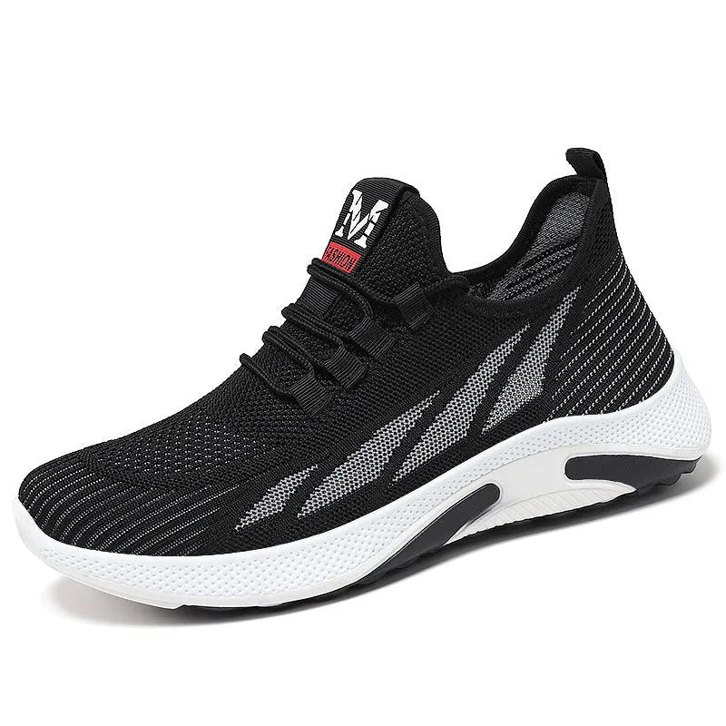 Men's mesh and PVC casual running sneakers in black, grey, and coffee colour options