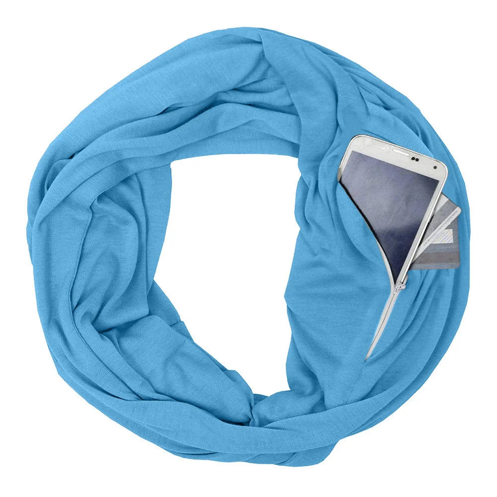 Pocket scarf with zipper pocket in various colours for winter warmth and storage