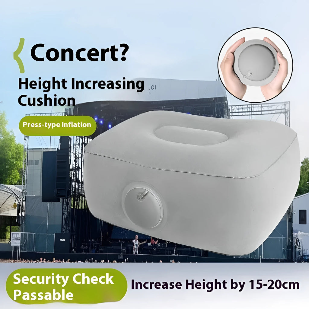 Black inflatable seat cushion with flocked texture shown inflated for use