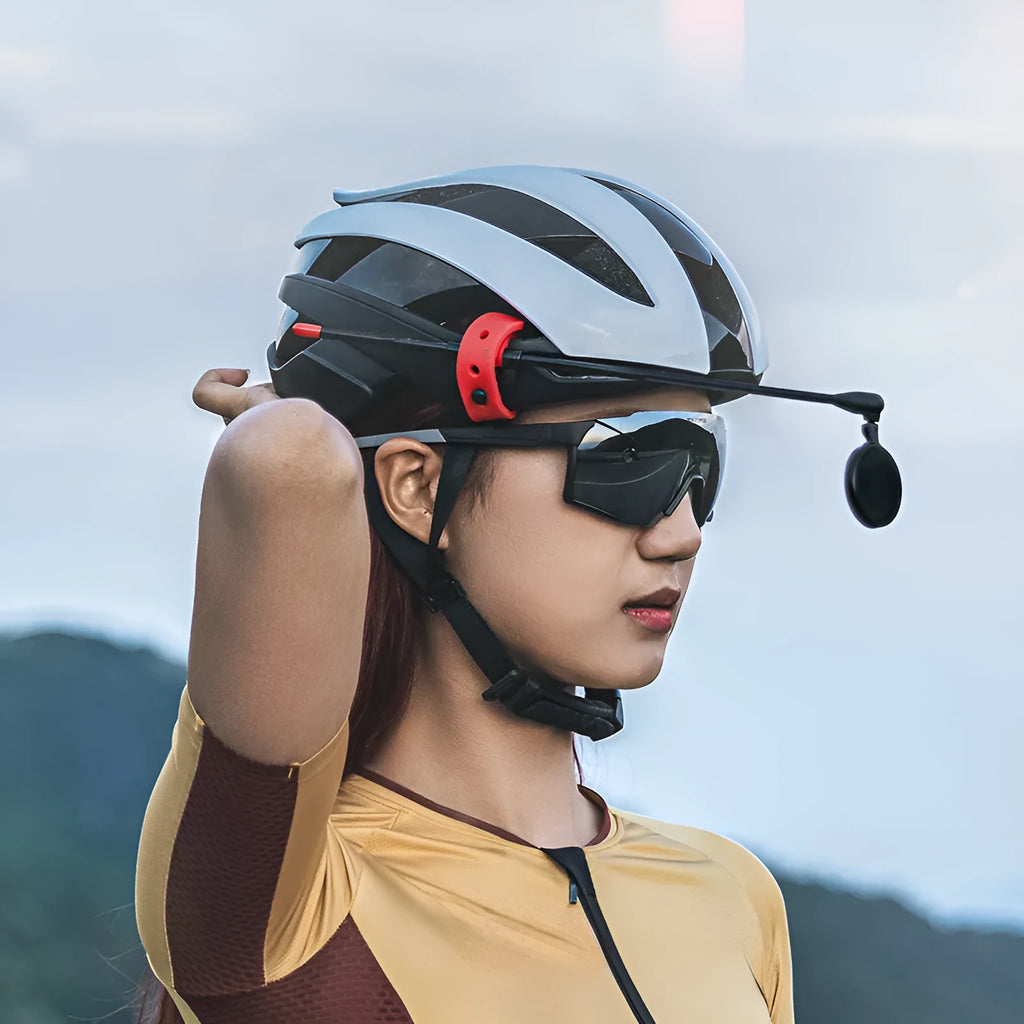 Bicycle helmet rearview mirror with aluminium rod arm and acrylic mirror in black finish