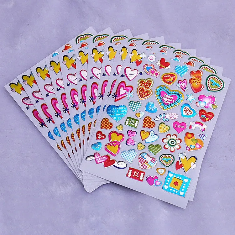 Pack of 100 waterproof cartoon heart reward stickers with a gilding finish on laser plastic.
