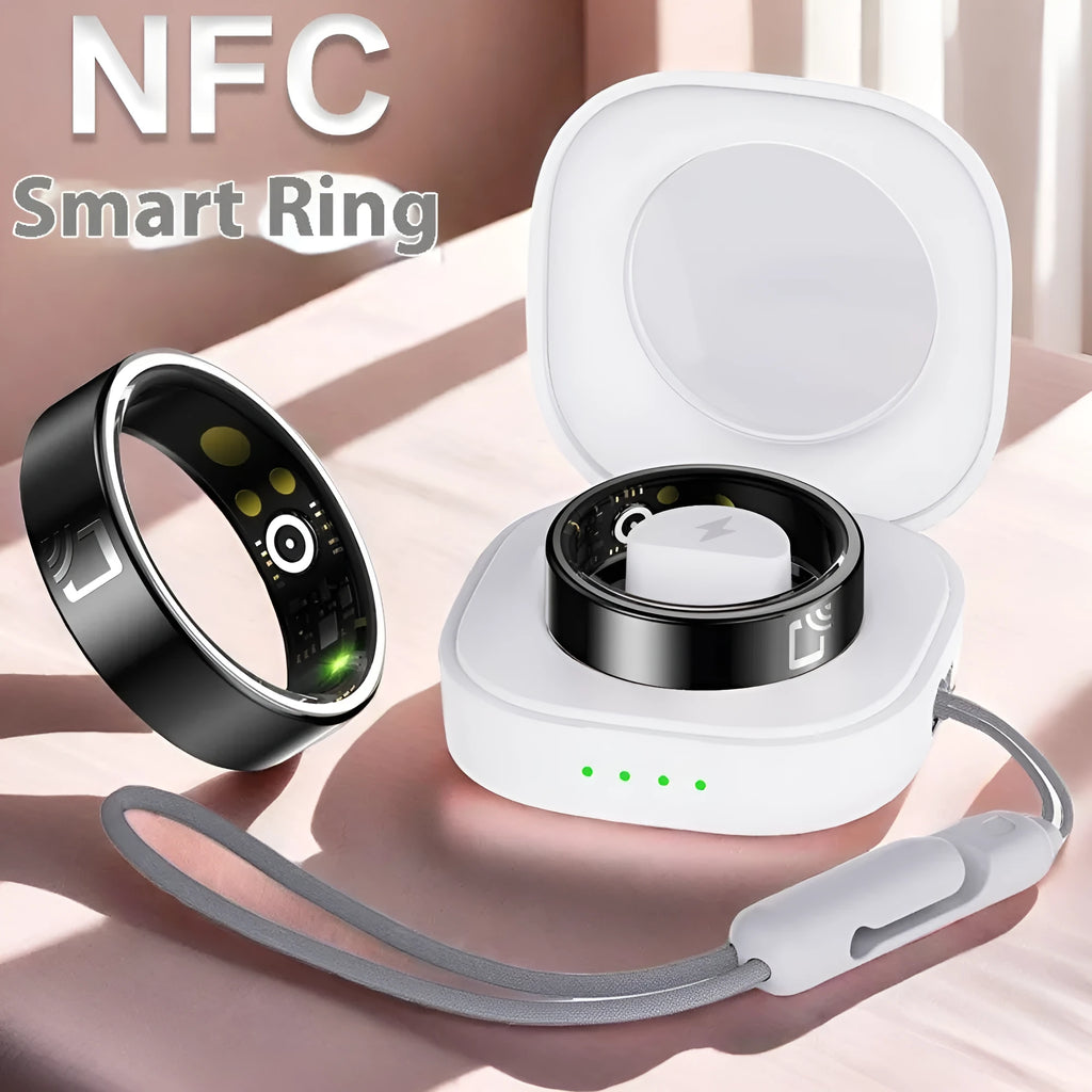 Black ceramic smart ring for heart rate and blood oxygen monitoring with waterproof sleep tracking
