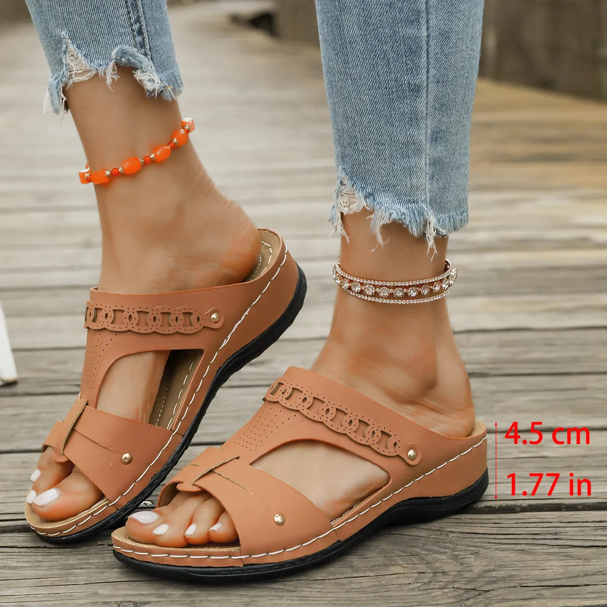 Roman style slope heel slippers with fish mouth toe holder in six colour options
