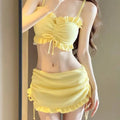 Women's milk silk bikini swimsuit in a solid colour, shown as a two-piece set for swimming.