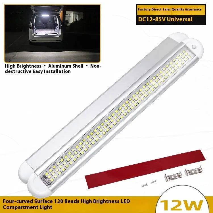 Super bright LED reading light with three rows of 120 beads and four-bend aluminium case for car or truck interior