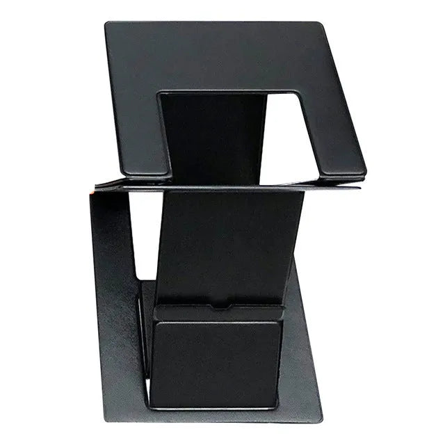 Multi angle adjustable folding laptop stand in black, blue, and orange colours