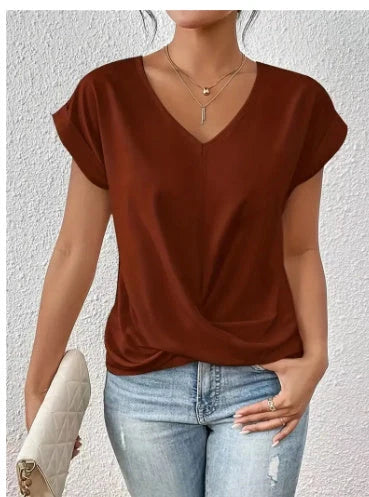 Women's summer casual short-sleeve T-shirt with unique irregular knot design in various colours