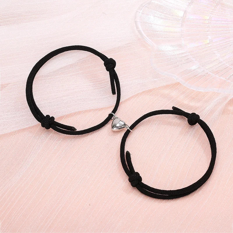Simple Alloy Love Magnets Couple Bracelets in various colours with heart-shaped design