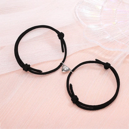 Simple Alloy Love Magnets Couple Bracelets in various colours with heart-shaped design