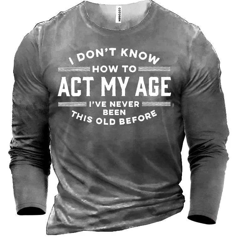 Men's casual round neck long sleeve printed t-shirt in 90% polyester fibre, size S to 4XL