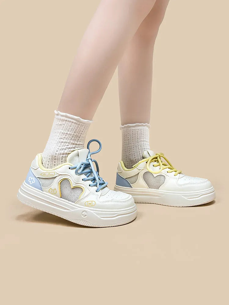 Korean summer mesh sneakers in Meow Rabbit Sea Salt Cheese colour with cross straps