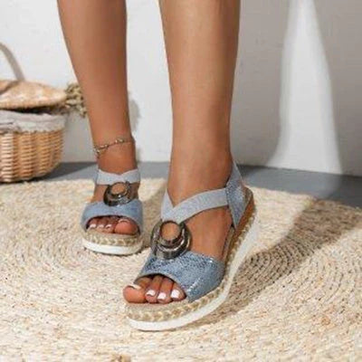 Women's Peep Toe Serpentine Wedges Sandals with unique circle design in various colours