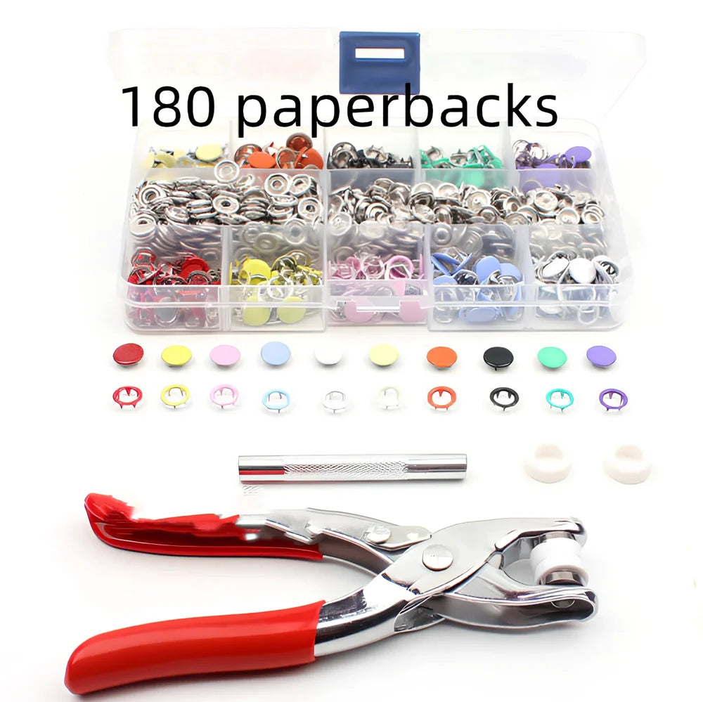 9.5mm hollow brass five prong snap buttons and hand pliers for clothing repairs, round shape with hemming edge