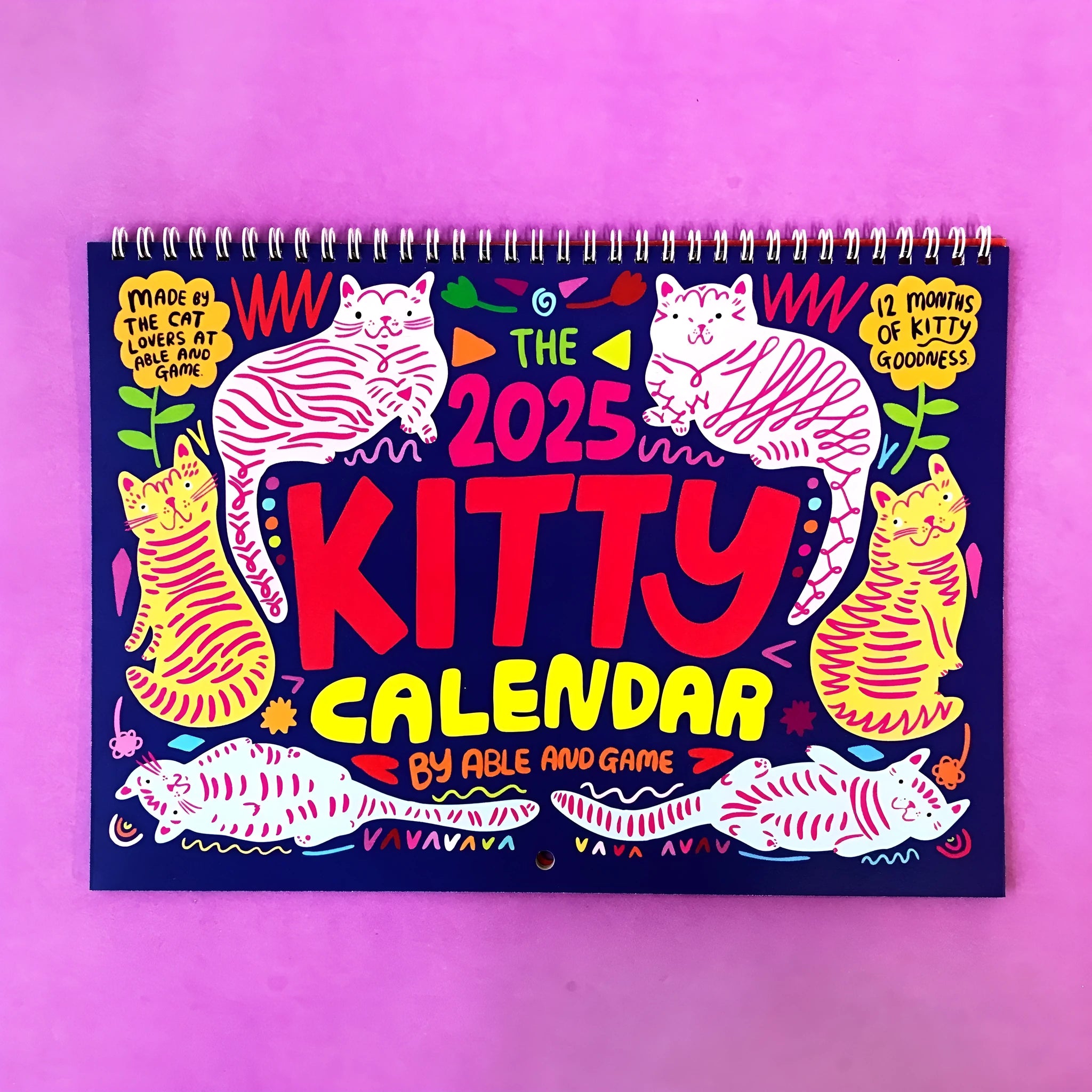 A3 size cat-themed wall calendar for 2024 or 2025 year planning.