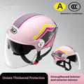 A child's 3C safety-rated half helmet for battery motorcycles, shown in a light brown double mirror colour variant.