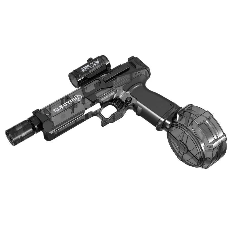 Electric water pistol toy with LED lights in black, blue and red colour options