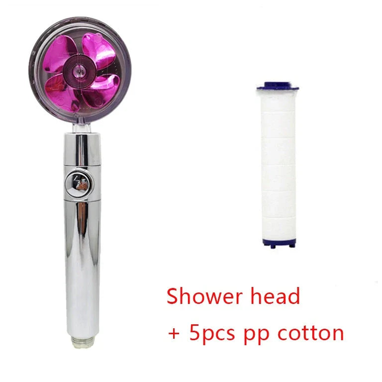 High-Pressure Rainfall Shower Head with 360-Degree Rotation and Built-In Fan for Relaxing Bathing Experience