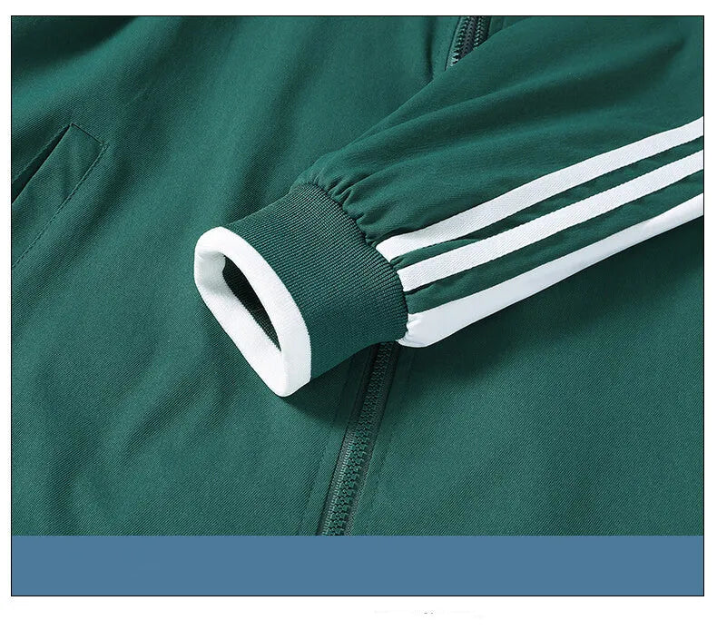 Men's plus size Korean style fitted stand collar long sleeve plain polyester casual jacket in green