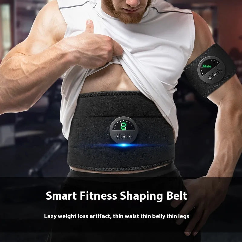 Electronic fitness shaping belt with display screen for waist and abdomen workouts.