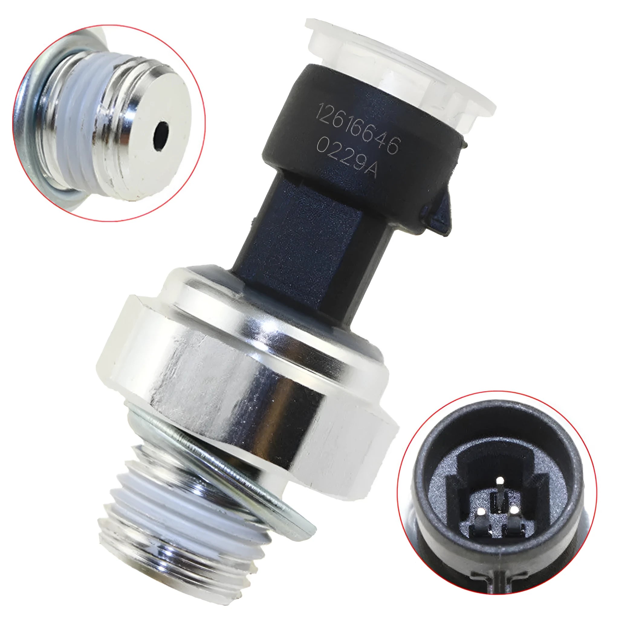 Buick Regal Chevrolet engine oil pressure sensor replacement part on white background.